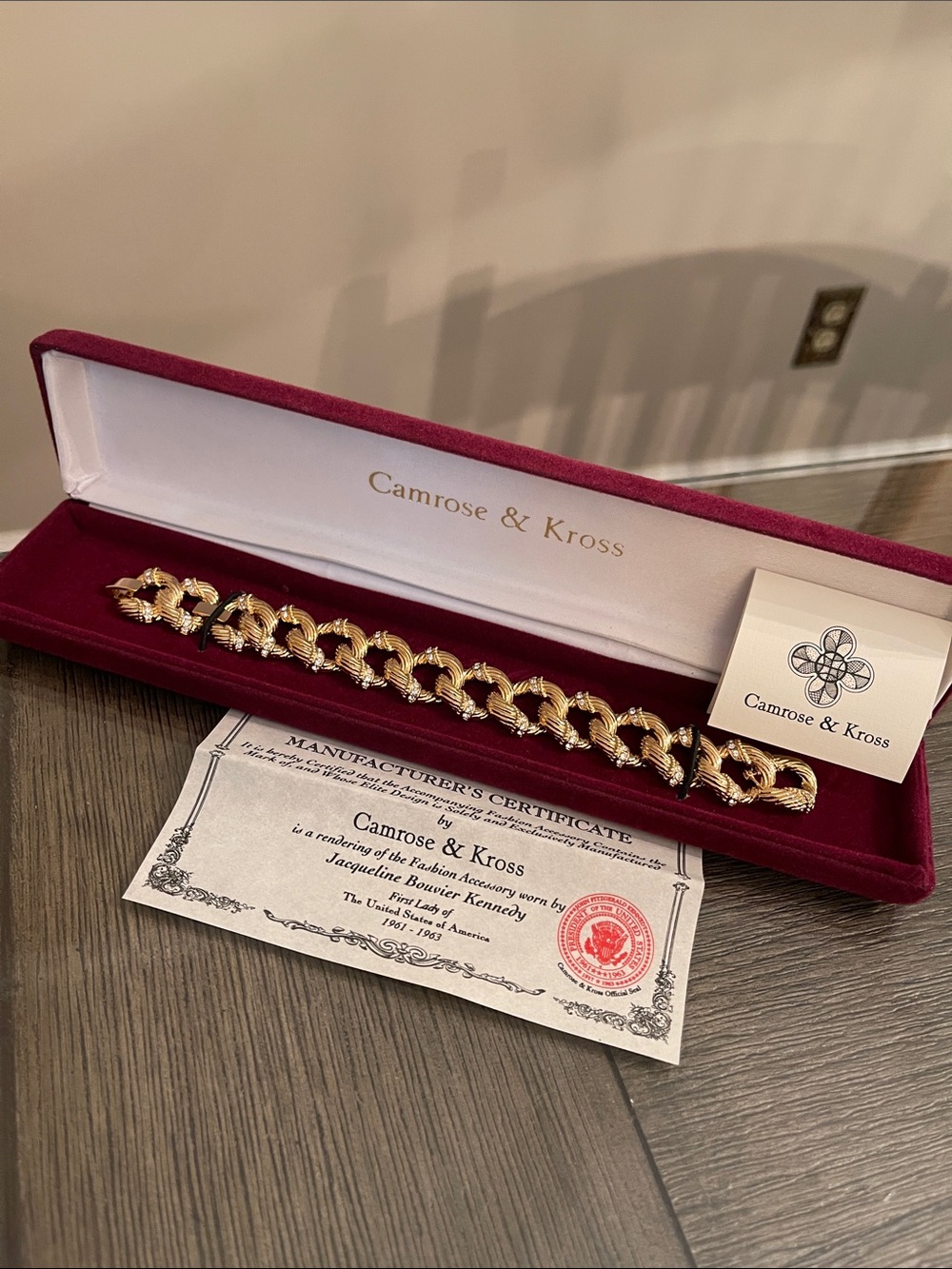 Vintage Camrose & Kross Large Ribbed Chain Link Gold-tone Bracelet With Crystals